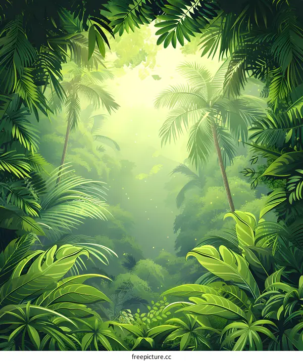 A lush tropical rainforest landscape illustration