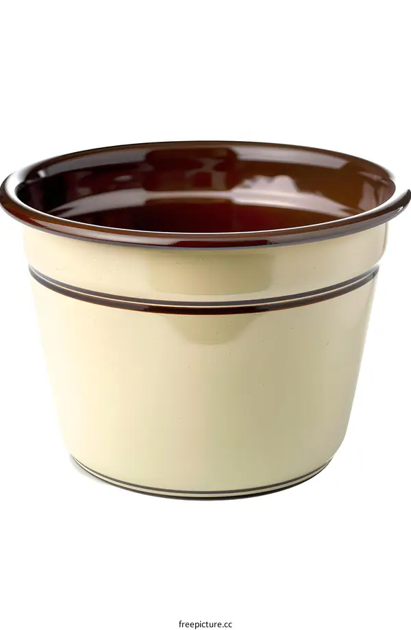 Beige and brown flower pot isolated on white