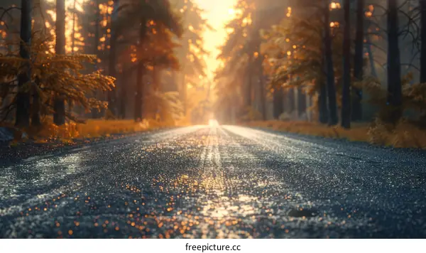 Autumn Forest Road Trip with Sun Rays