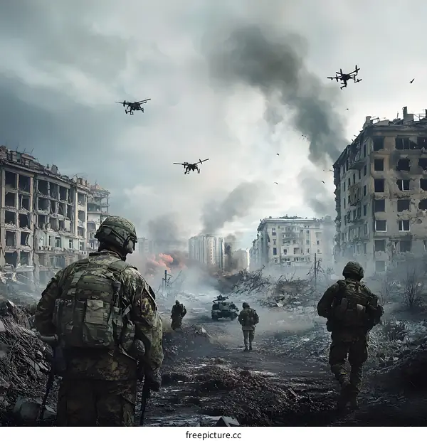 Warzone Drone Strike In A Destroyed City