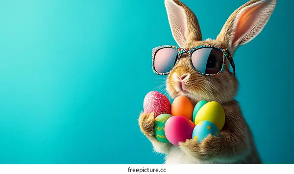 Funny Easter Bunny with Sunglasses and Eggs