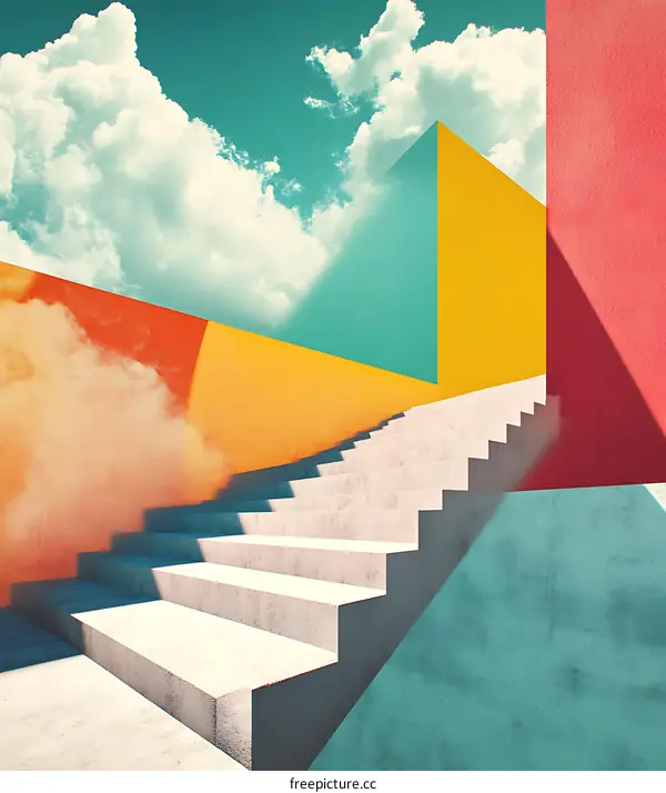 Abstract Staircase Leading to Colorful Sky