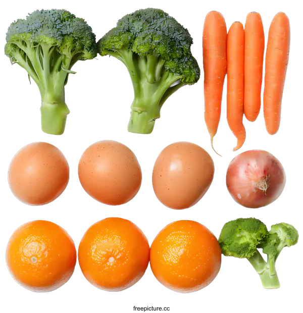[Transparent Background PNG]Fresh Organic Vegetables and Fruits On White Background