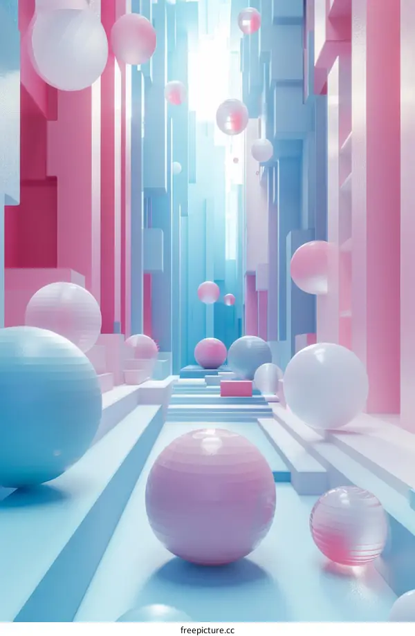 Pastel Cityscape with Floating Spheres