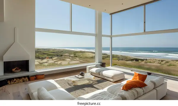 Modern Beach House with Floor-to-Ceiling Windows and Sweeping Ocean Views