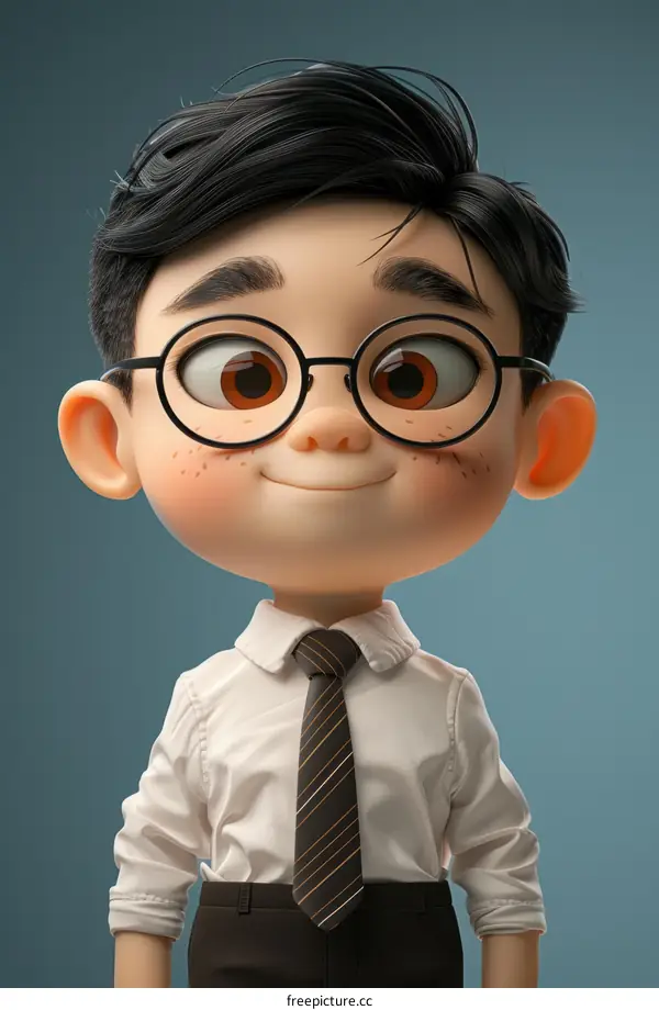 Portrait of a Young Asian Schoolboy Wearing Glasses and a Tie