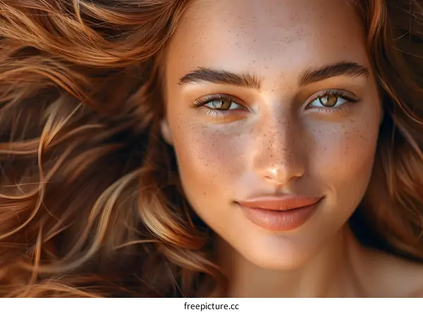 portrait of a beautiful woman with freckles and red hair