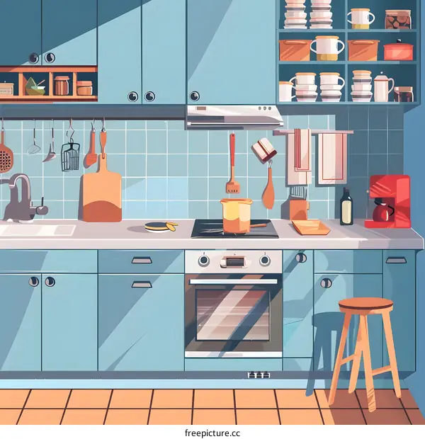 Blue Kitchen Interior Design Illustration