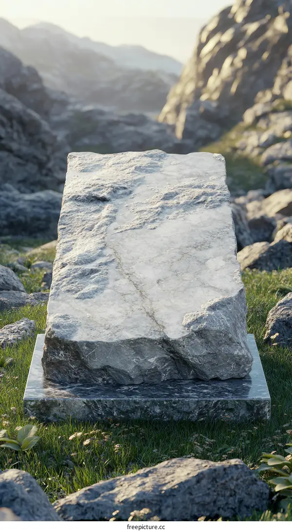 Mountain Stone Display in Nature Scene