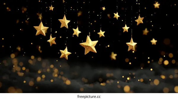 Golden Stars Falling on a Dark Background