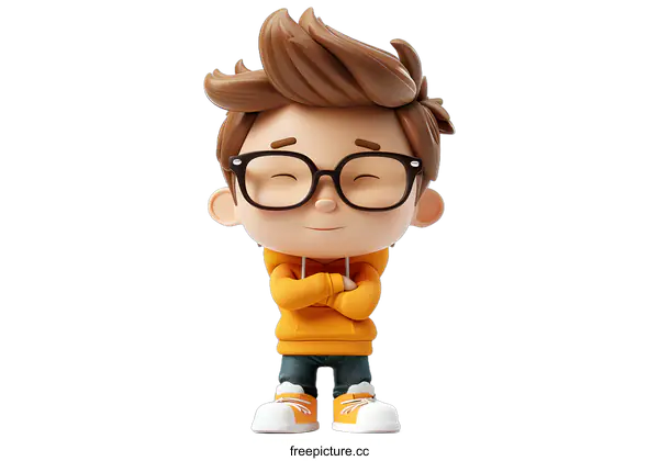 [Transparent Background PNG]3D cartoon character of a boy with glasses