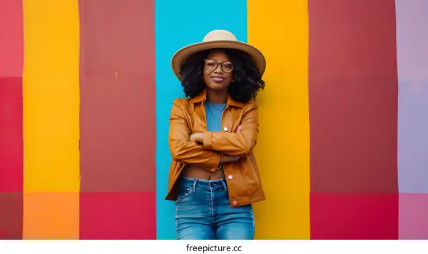Woman Standing in Front of Colorful Wall