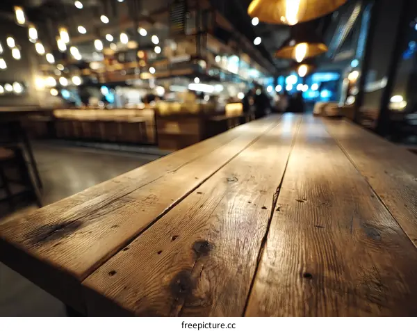 Rustic Wooden Table Top in a Cafe