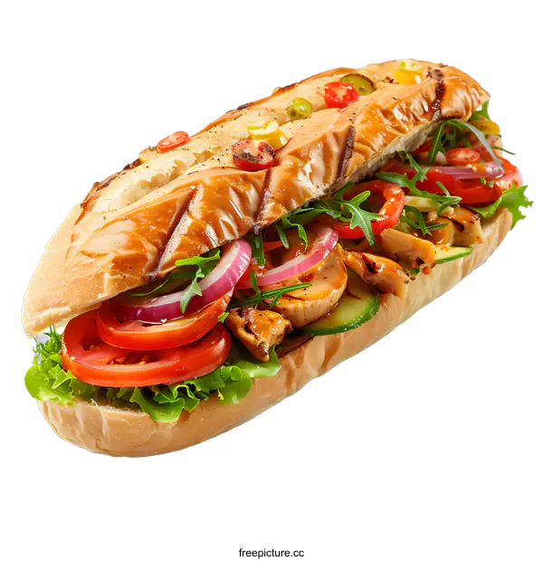[Transparent Background PNG]Fresh sandwich with chicken, vegetables and herbs