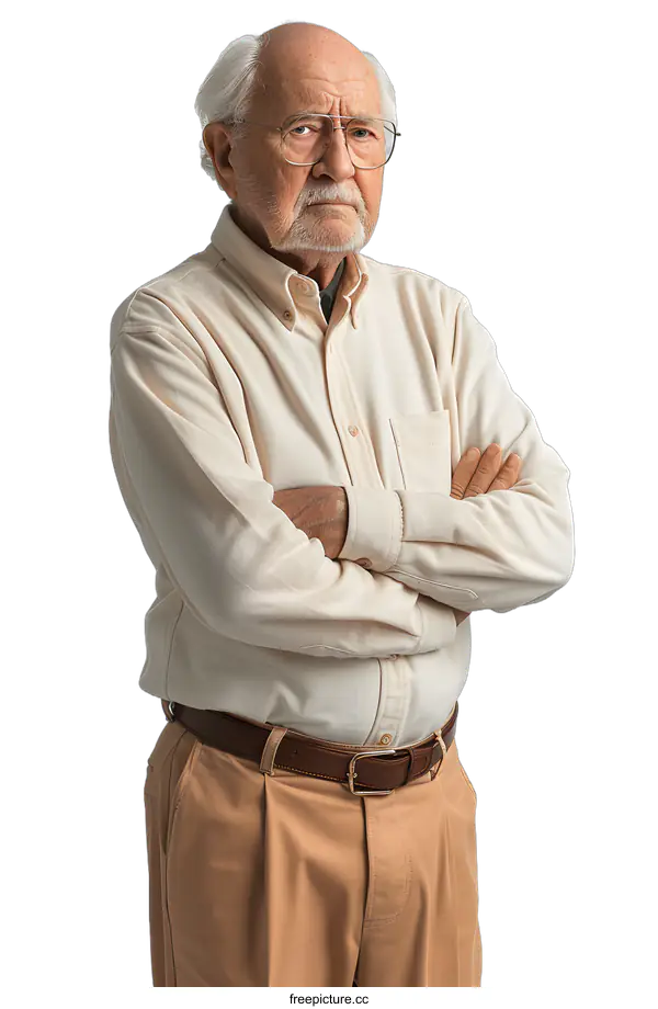 [Transparent Background PNG]Portrait of a Serious Elderly Man With Arms Crossed