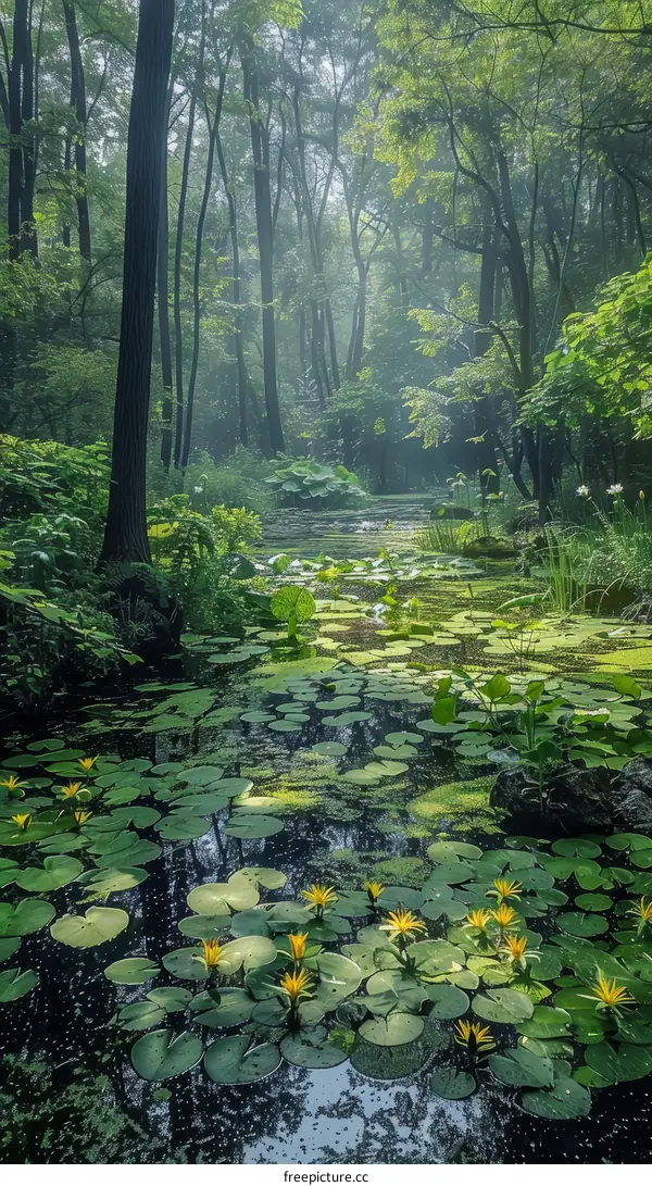 Enchanted Forest Pond with Water Lilies