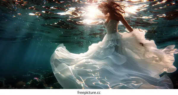 An ethereal underwater wedding dress photoshoot