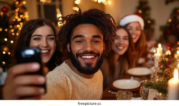 Christmas Selfie with Friends at Dinner Table