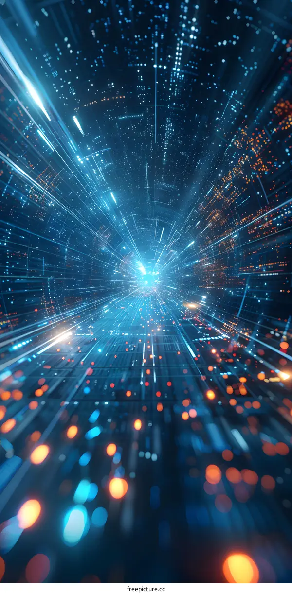 Blue and orange glowing particle tunnel