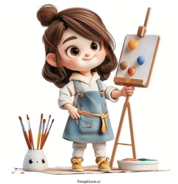 Little Girl Painting on Canvas