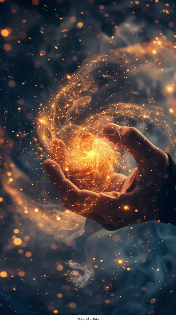 A Hand Holding a Glowing Galaxy