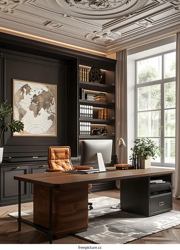 Luxury home office interior with stylish furniture
