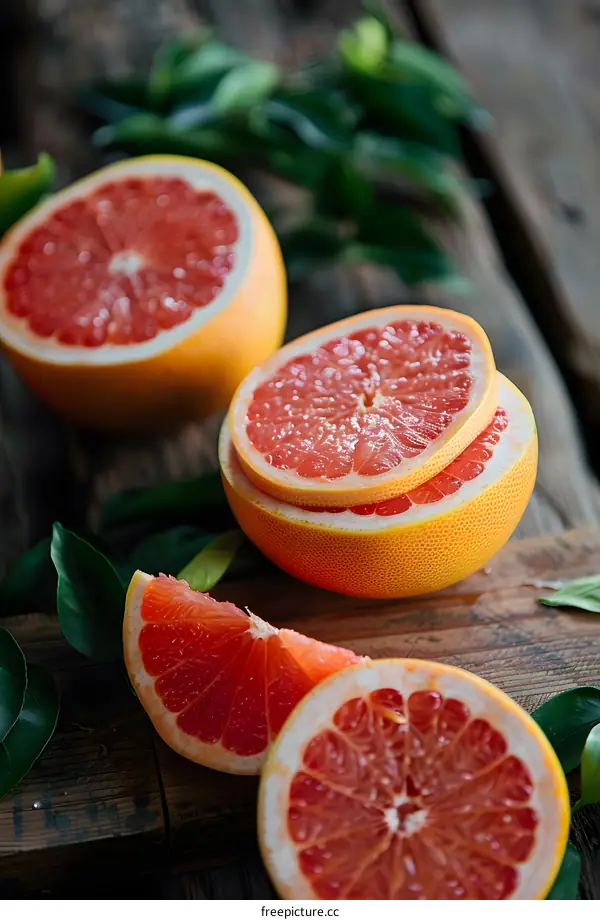 Fresh Ripe Grapefruit Fruit On Wooden Background
