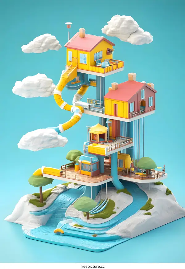 Colorful 3D Illustration of a Dreamy House