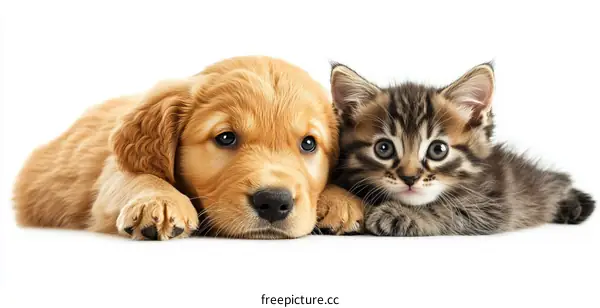 Puppy and Kitten Laying Together