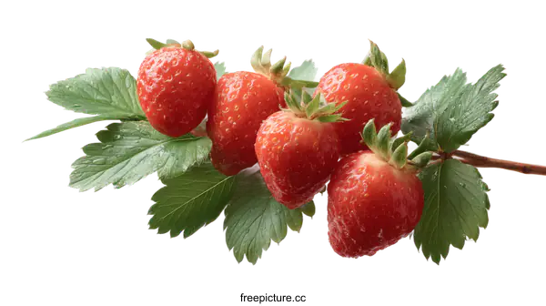 [Transparent Background PNG]Fresh Strawberries with Leaves on White Background