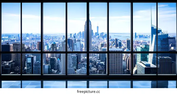 View From High Rise Building With Cityscape