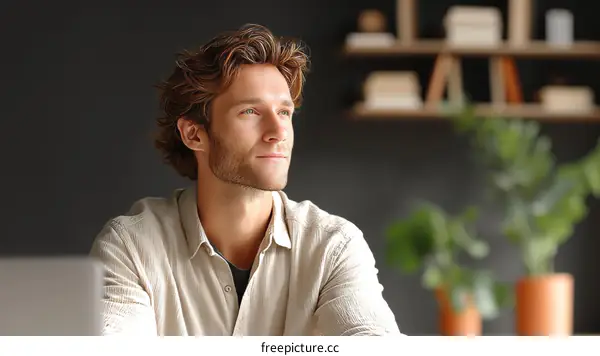 Thoughtful Caucasian Man Indoors