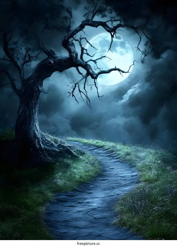 Moonlit Path Through a Forest