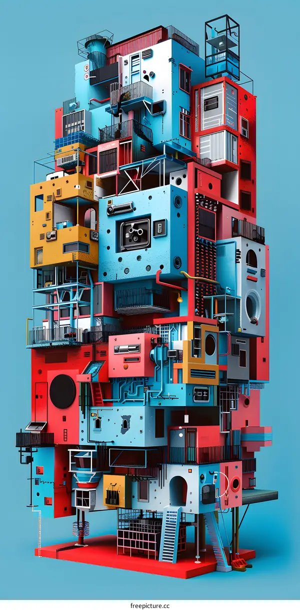 Abstract Colorful 3D Illustration of a Building with a Complex Design