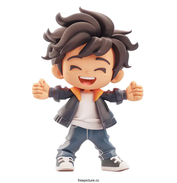 [Transparent Background PNG]Happy Cartoon Boy with Arms Raised