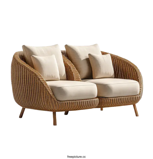 [Transparent Background PNG]Modern Wicker Outdoor Sofa Set with Beige Cushions