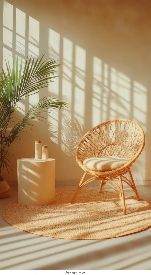Beige Interior Design with Sunlight and Shadows