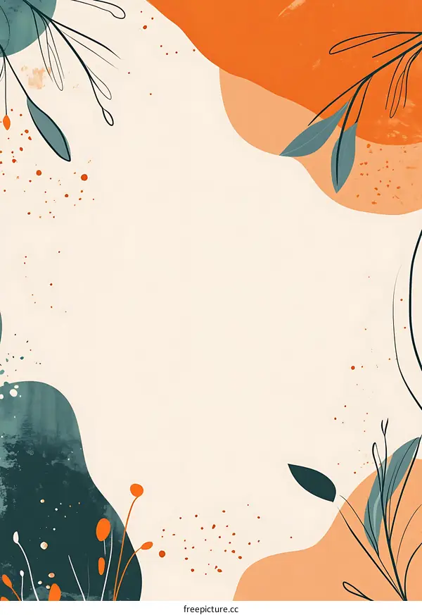 Abstract Art Background with Leaves and Watercolor Splashes
