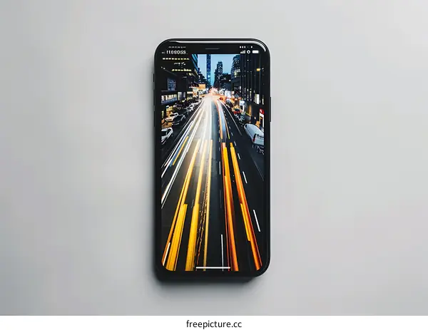 Black Smartphone with City Lights Display