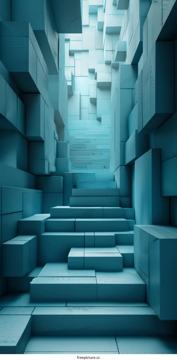 Abstract Blue 3D Structure with Stairs