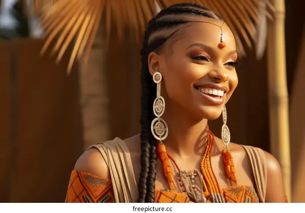 portrait of a smiling african woman wearing traditional clothing