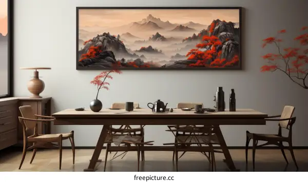 Qi Baishi's Chinese Landscape Painting of Mountains and Trees