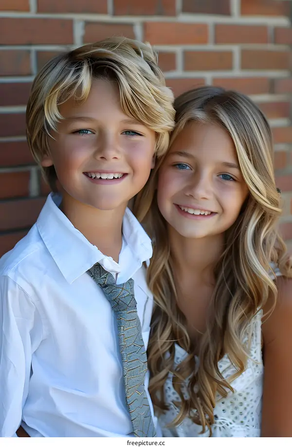 Portrait of a young boy and girl smiling