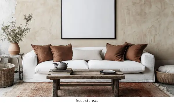 Modern Rustic Living Room Decor with White Sofa