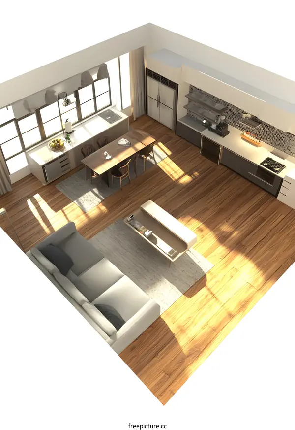 Modern Open Concept Living Room Design with Kitchen and Dining Area