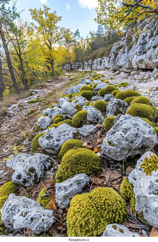 Green Moss Covered Rocks in Forest