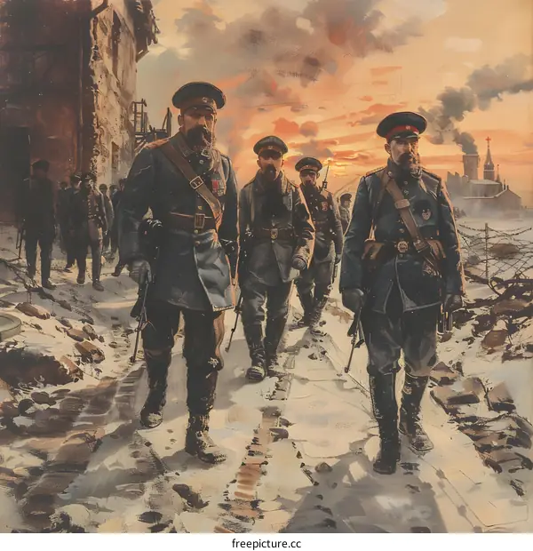 Russian Civil War Red Army soldiers on the outskirts of the city