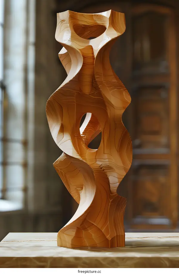 A wooden sculpture with a hole in the center