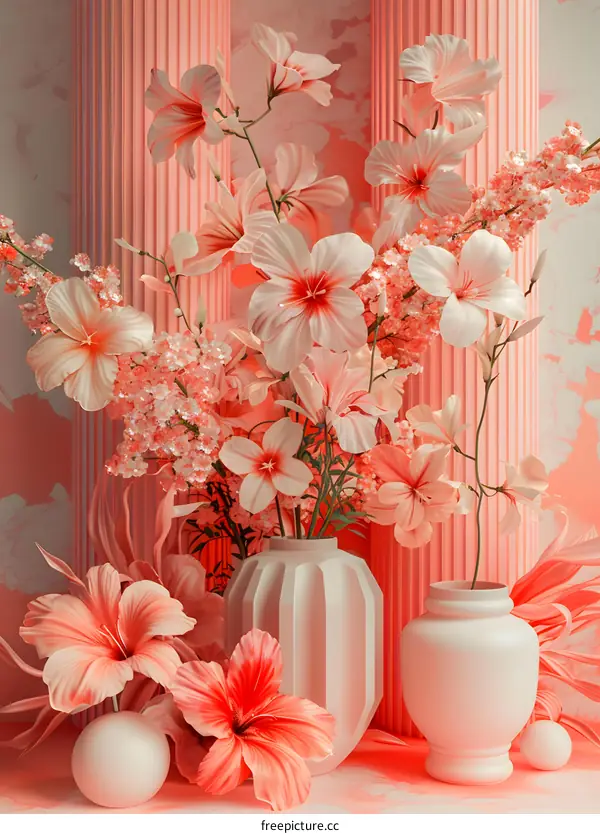 Pink and White Flowers in a Vase: A Still Life