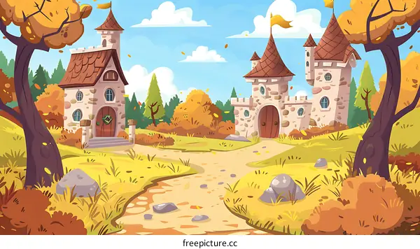 Autumn Landscape With Two Stone Castles